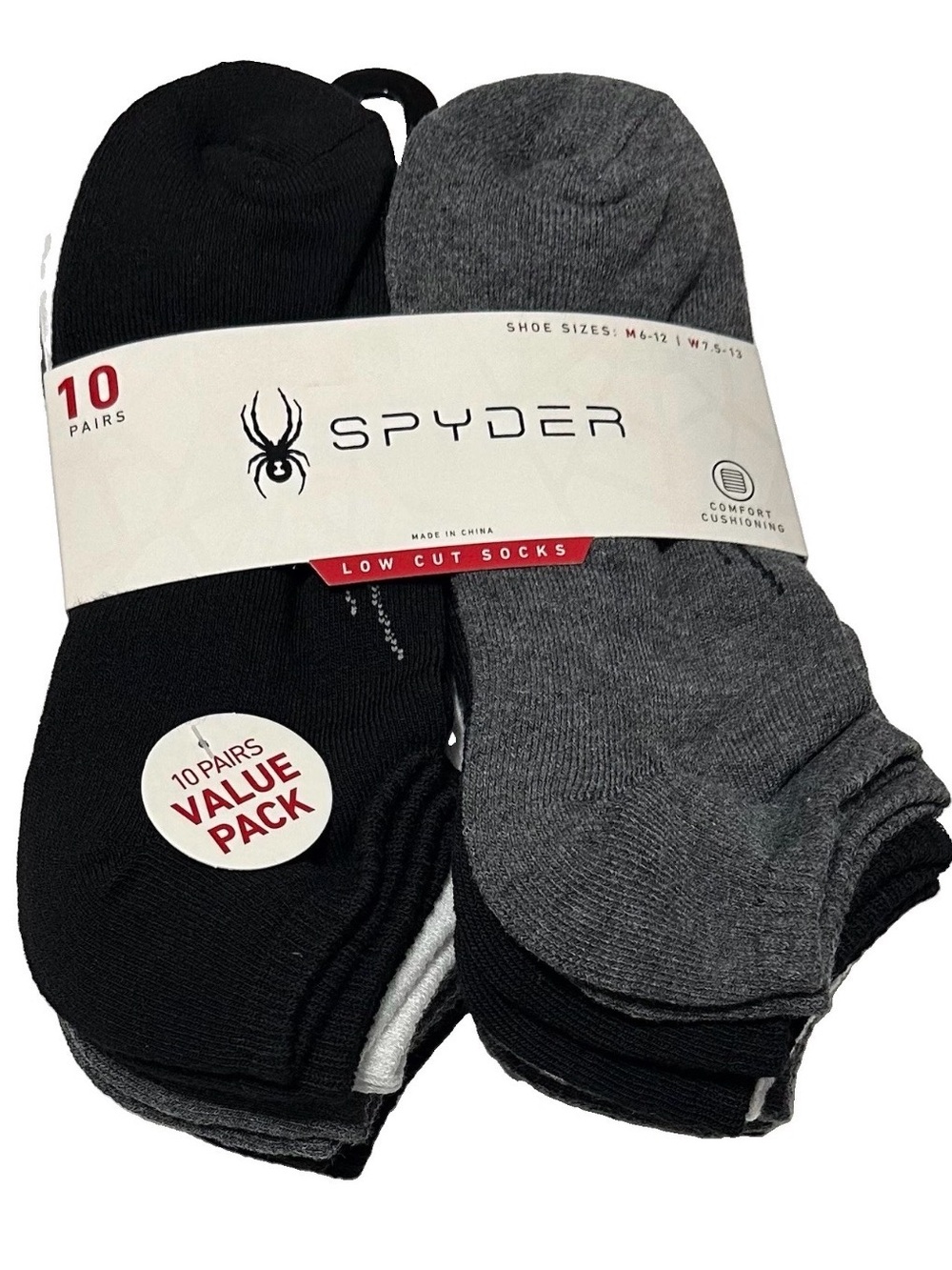 Spyder Men's 10-Pair Cushion Low Cut Socks White/Black/Gray